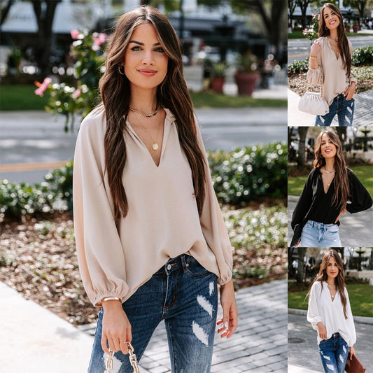 Chemisier femme avec décolleté en V profond et élégantes manches bouffantes Chic und Stil