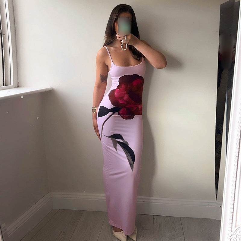 Robe maxi fluide pour femmes avec imprimé floral et bretelles fines Chic und Stil