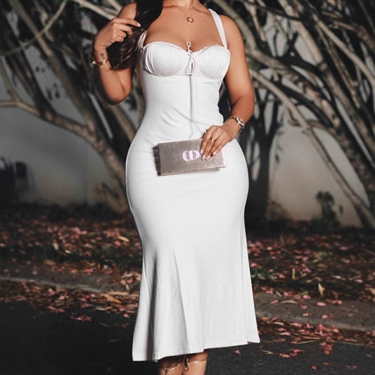 Dames Élégante Robe Maxi avec des Détails de Bretelles Raffinés et une Silhouette Ajustée Chic und Stil