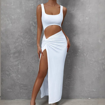 Robe maxi ajustée pour femmes avec découpes, fente haute et détail volanté Chic und Stil