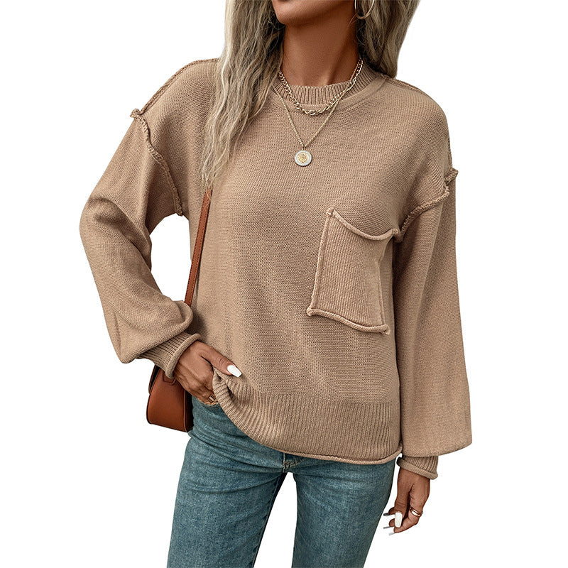 Pull décontracté pour femmes avec application de poche décorative Chic und Stil