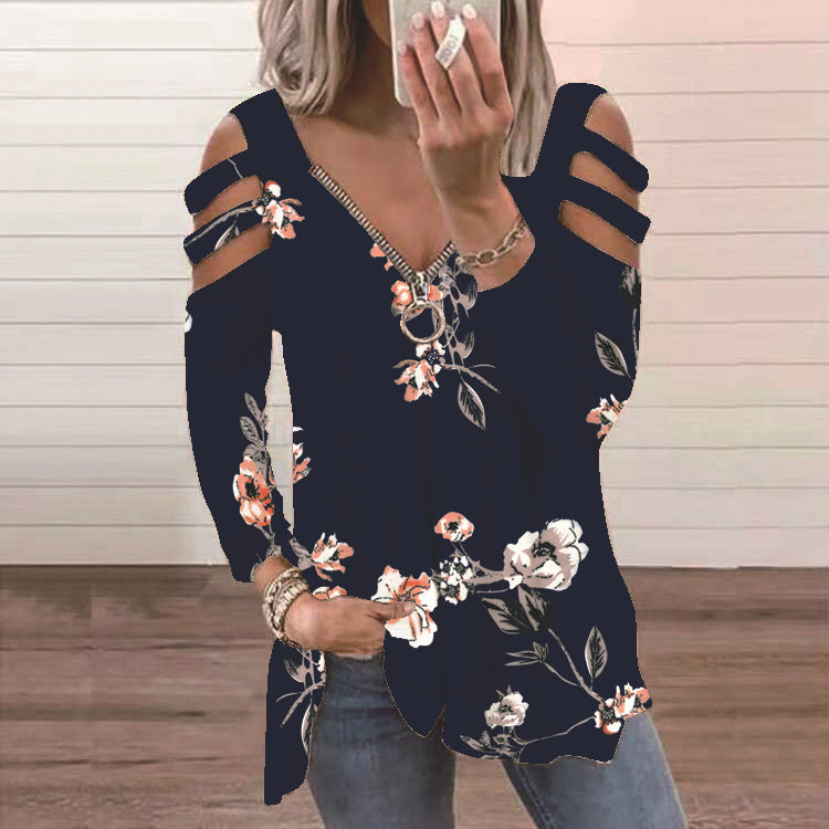 Chemisier pour femmes avec un design floral à découpes et un col en V décontracté Chic und Stil