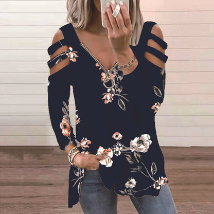 Chemisier pour femmes avec un design floral à découpes et un col en V décontracté Chic und Stil