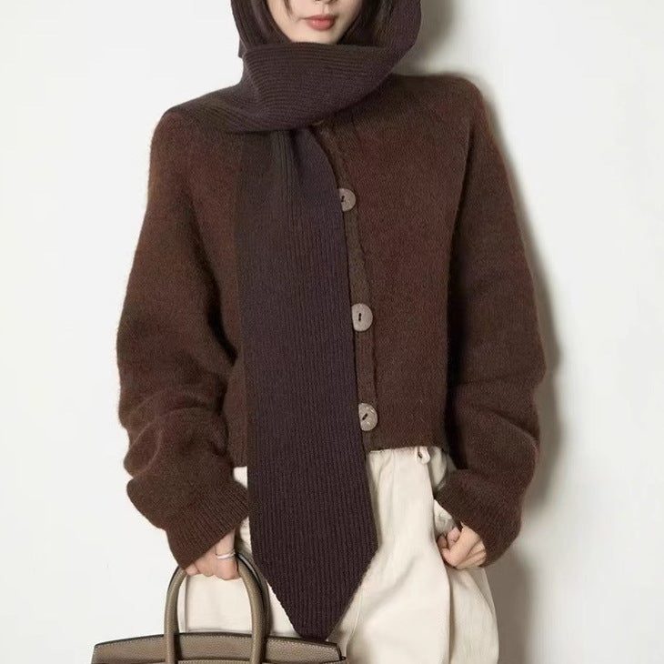 Dames cardigan confortable avec de gros boutons et un col montant Chic und Stil