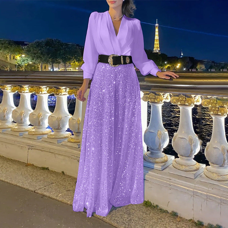 Robe de soirée glamour pour femmes avec haut scintillant et jupe évasée Chic und Stil