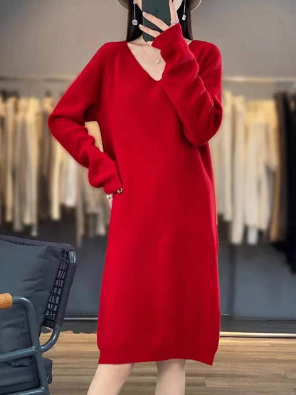 Robe tricot confortable pour femmes avec décolleté en V et coupe décontractée Chic und Stil