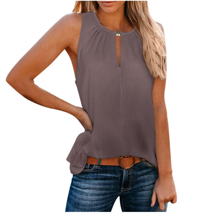 Robe élégante sans manches pour femmes avec décolleté décoratif et plis Chic und Stil