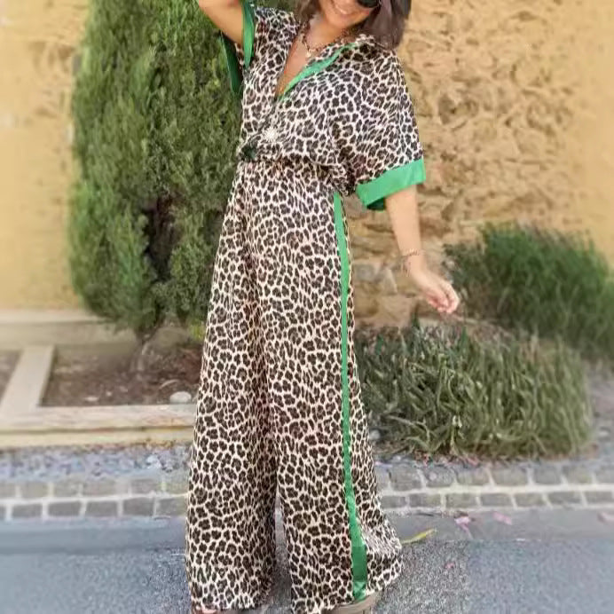 Dames élégant combinaison en imprimé léopard avec jambes larges et coupe décontractée Chic und Stil
