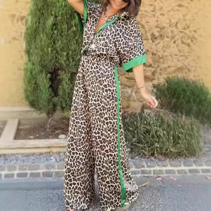 Dames élégant combinaison en imprimé léopard avec jambes larges et coupe décontractée Chic und Stil