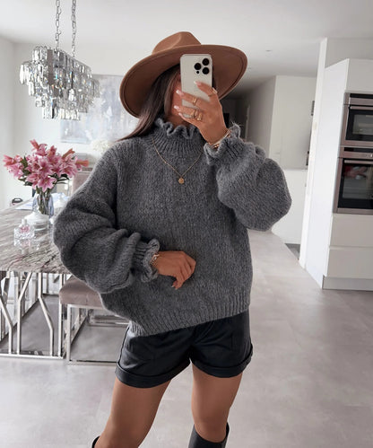 Pull-over à col roulé douillet pour femmes avec des manches larges et un design structuré Chic und Stil