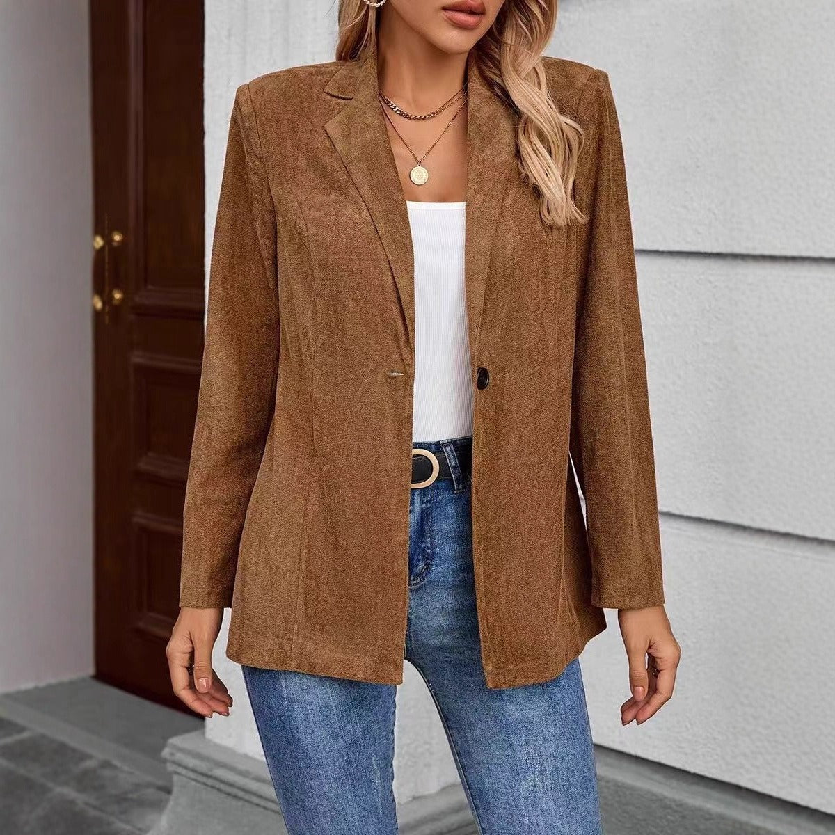 Blazer oversized à la mode pour femme en matériau structuré Chic und Stil