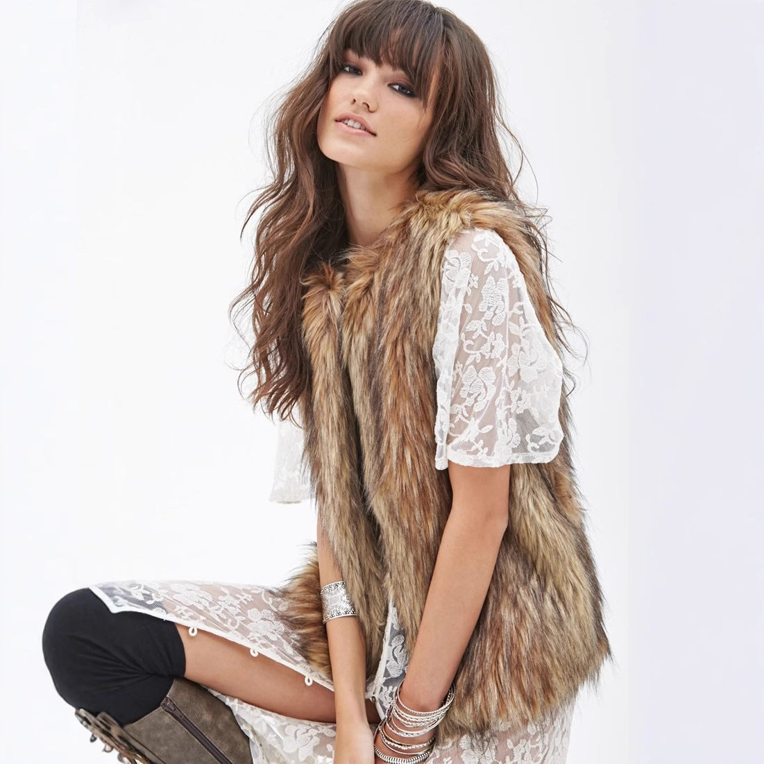 Dames Élégante Gilet en Fourrure Synthétique avec Coupe Moderne Chic und Stil