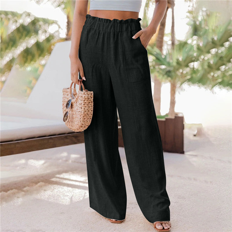 Wide palazzo pants for women with elastic waistband and practical pockets Chic and Style