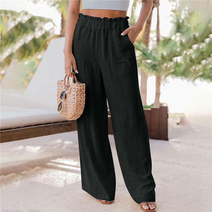 Wide palazzo pants for women with elastic waistband and practical pockets Chic and Style