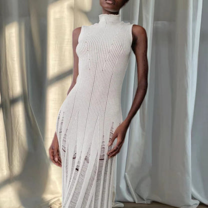 Femmes Robe maxi élégante à col haut et design côtelé raffiné Chic und Stil