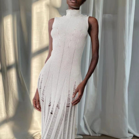 Femmes Robe maxi élégante à col haut et design côtelé raffiné Chic und Stil