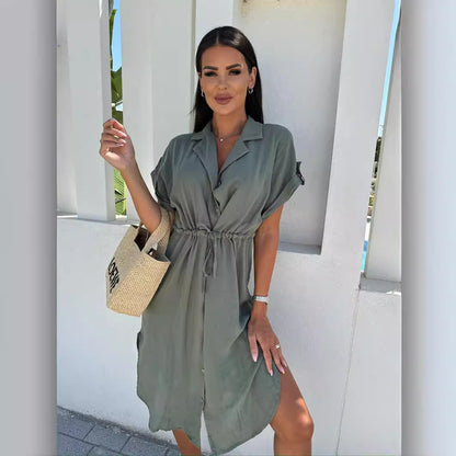 Women's Short Sleeve Dress with Belt at Waist Chic und Stil