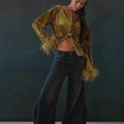 Dames élégant Veste en velours avec accents en dentelle Chic und Stil