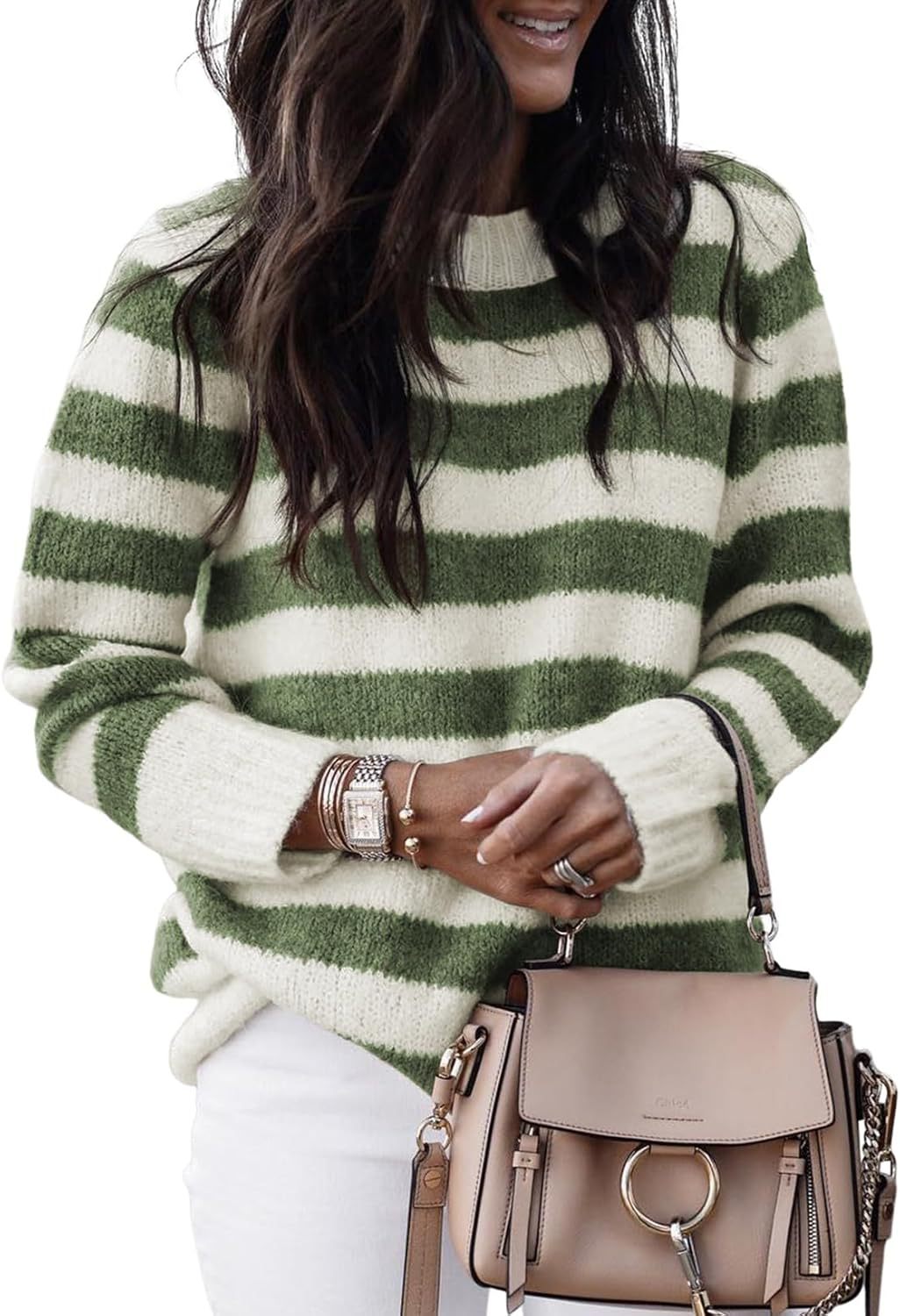 Pull en tricot décontracté pour femmes avec de larges rayures transversales Chic und Stil