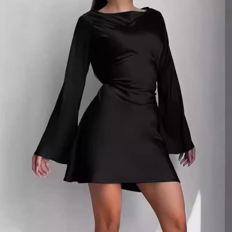 Dames Élégante Robe portefeuille en tissu lisse et manches larges Chic und Stil
