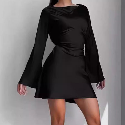 Dames Élégante Robe portefeuille en tissu lisse et manches larges Chic und Stil