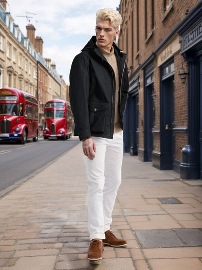 Functional transition jacket for men with adjustable hood collar Chic and Style