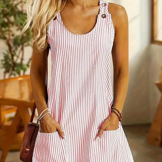 Casual striped dress for women with a loose fit, practical pockets and decorative buttons Chic und Stil