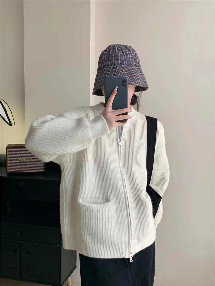 Dames cardigan décontracté zippé avec grandes poches Chic und Stil