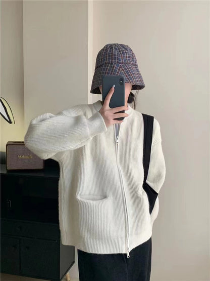 Dames cardigan décontracté zippé avec grandes poches Chic und Stil