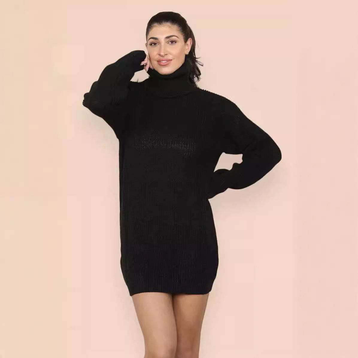 Robe en tricot pour femmes avec col montant et motif en mailles structuré Chic und Stil