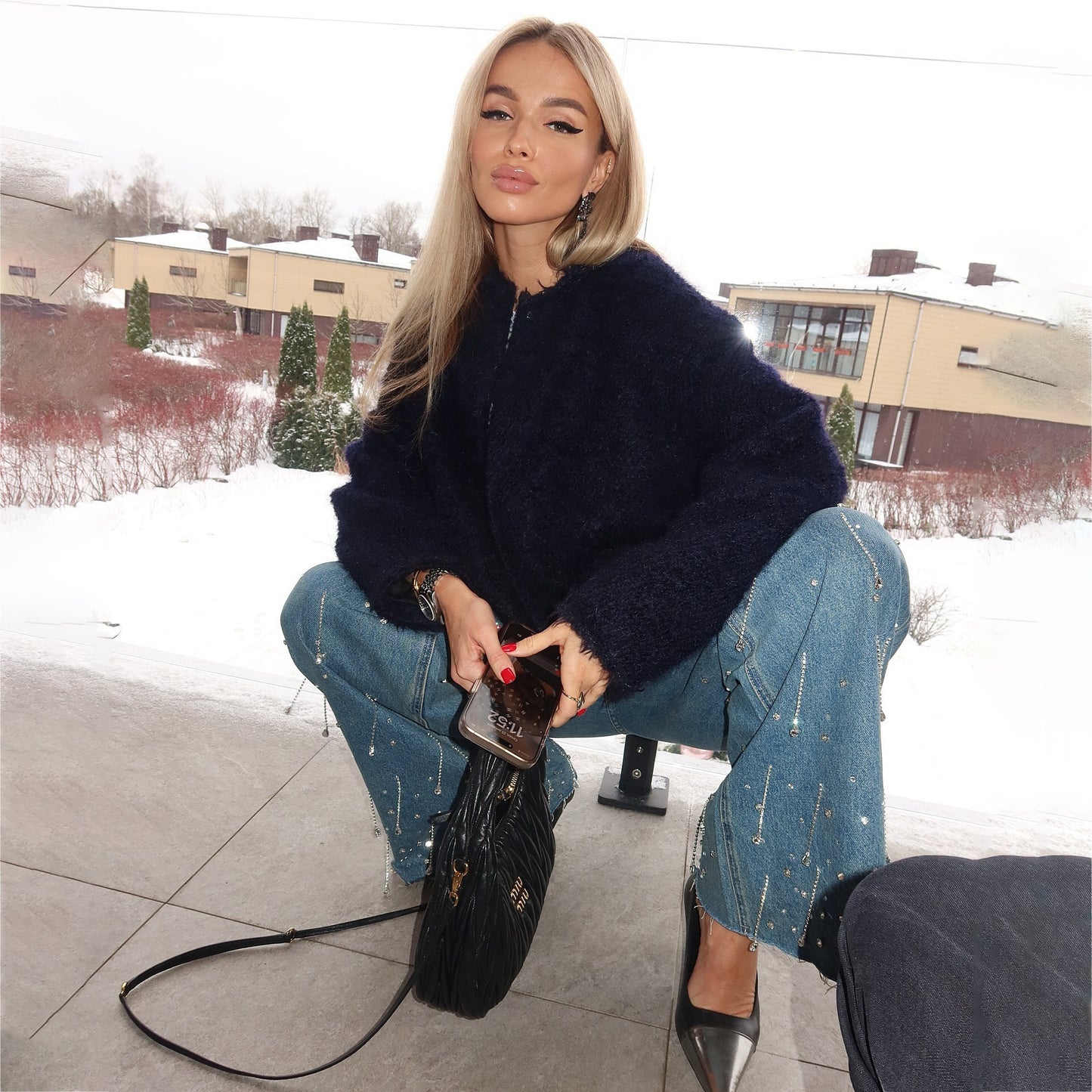 Dames Jeans ample avec des accents de perles scintillantes et un design décontracté Chic und Stil