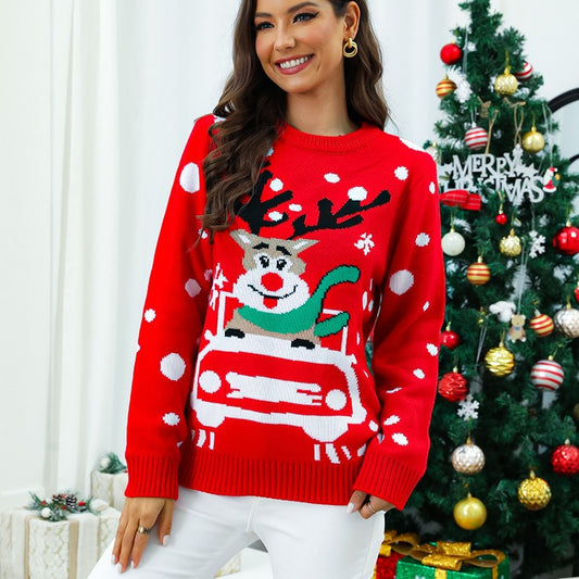 Pull en tricot de Noël pour femmes avec motif de renne ludique et couleurs modernes Chic und Stil