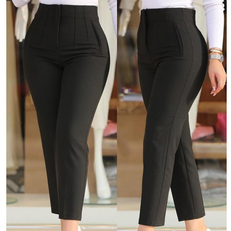 High-waisted slim pants for women with decorative stitching details Chic and Style