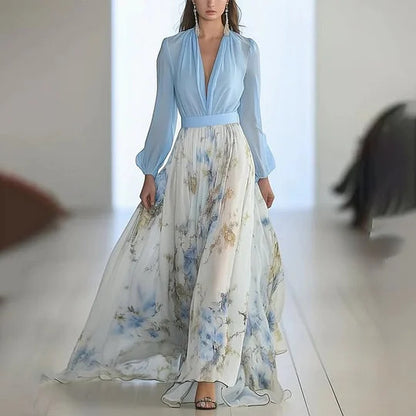 Robe maxi femme en chiffon floral avec des manches bouffantes élégantes Chic und Stil