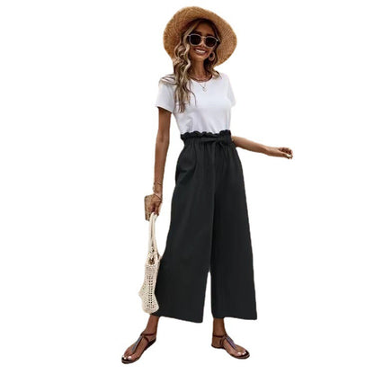 Ladies Elegant Culotte Pants with Chic Elastic Waist