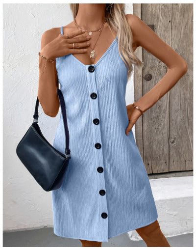 Robe sans manches pour femmes avec des fines côtes et décolleté en V Chic und Stil