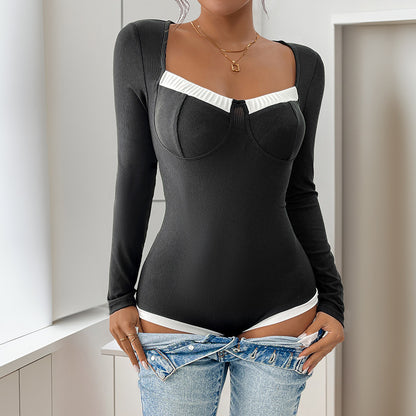 Body à manches longues pour femmes en rib avec empiècement contrasté Chic und Stil