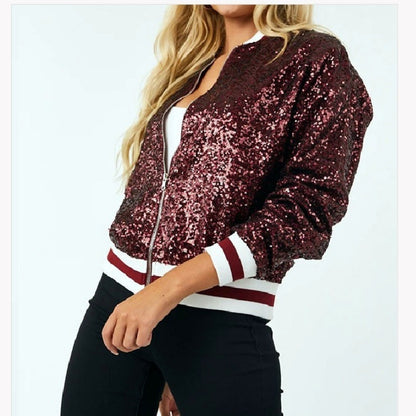 Dames Bling Bomber Jacket Chic und Stil