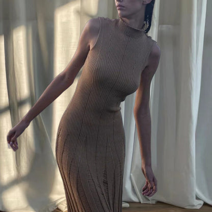 Femmes Robe maxi élégante à col haut et design côtelé raffiné Chic und Stil