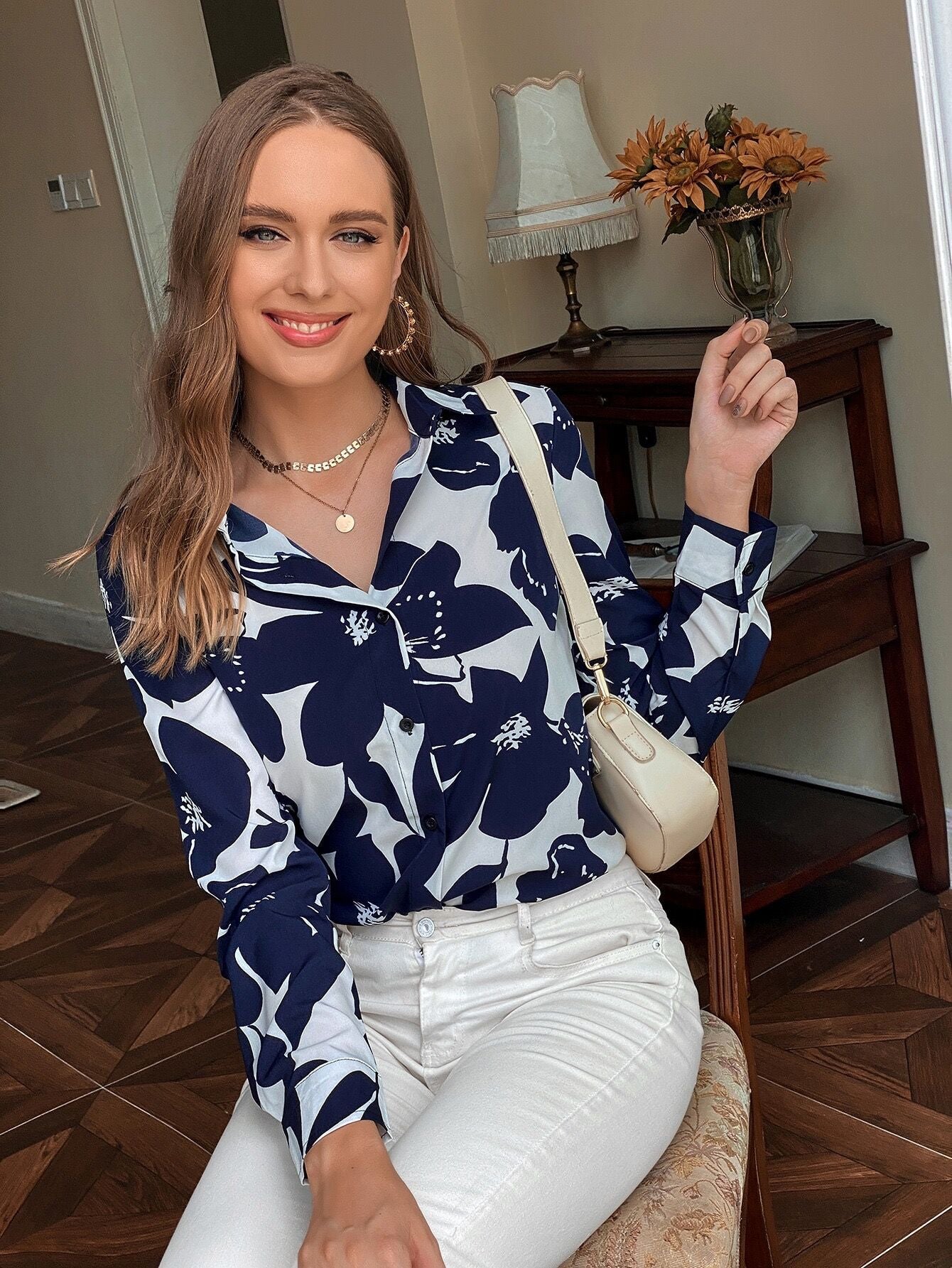 Chemisier à manches longues à imprimé floral pour femmes Chic und Stil