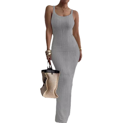 Femme Robe maxi élégante avec structure en rib et fines bretelles Chic und Stil