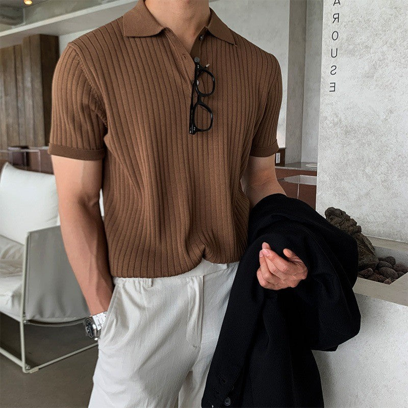 Chemise polo en coton pour hommes avec design à côtes texturé et élégant col Chic und Stil
