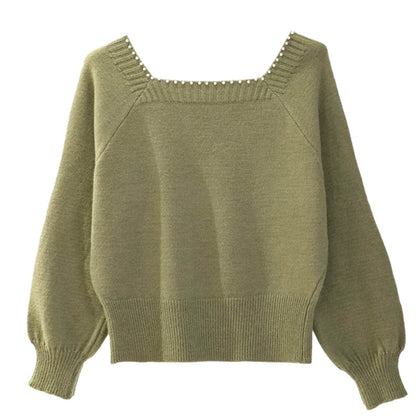 Pull décontracté pour femmes avec col en perles élégant Chic und Stil