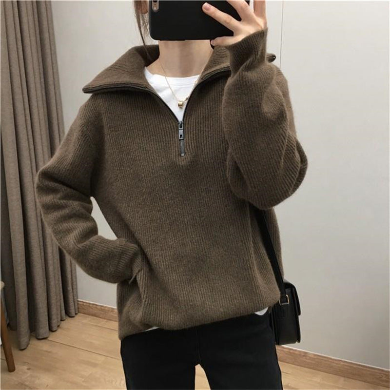 Pull en tricot pour femme avec col haut et demi-zip Chic und Stil