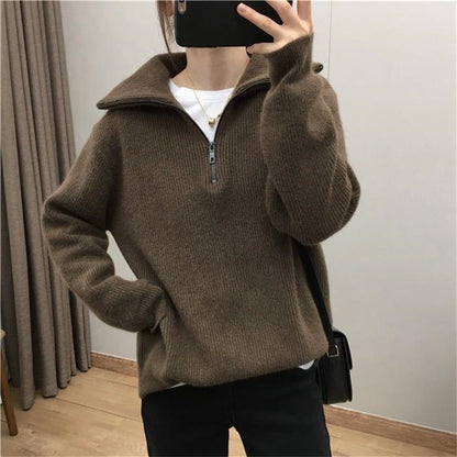 Pull en tricot pour femme avec col haut et demi-zip Chic und Stil