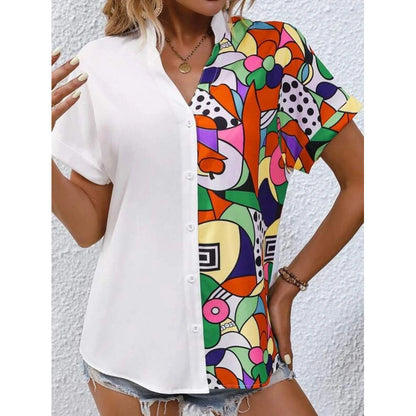 Dames Art Graphique Blouse À Manches Courtes Chic und Stil