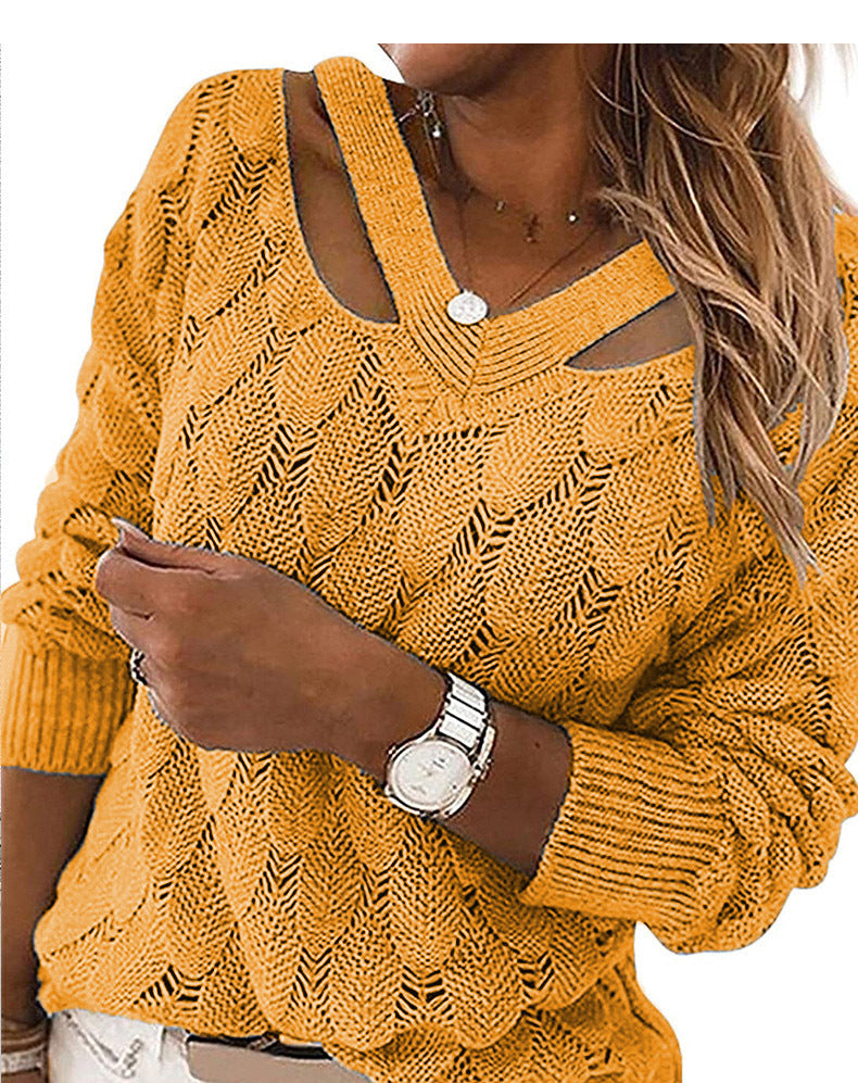 Pull en tricot pour femmes avec col V et structure côtelée raffinée Chic und Stil