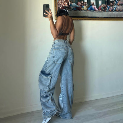 Chic und Stil femmes jeans cargo en coupe oversized décontractée