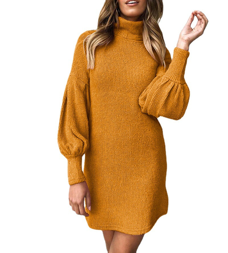Robe en tricot en matériau moelleux pour femmes avec col montant et manches bouffantes Chic und Stil