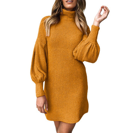 Robe en tricot en matériau moelleux pour femmes avec col montant et manches bouffantes Chic und Stil
